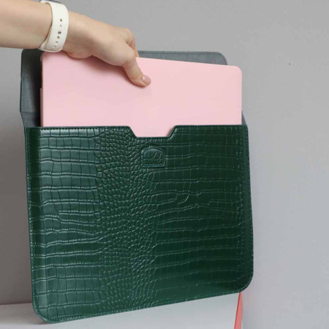 Чехол-папка Crocodile Leather Sleeve для MacBook Pro 14" M1 (2021) Green Чехол-папка Crocodile Leather Sleeve для MacBook Pro 14" M1 (2021) Green
